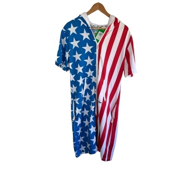 Tipsy Elves USA Patriotic Medium Unisex Romper Jumpsuit Shorts Flag - Picture 3 of 10